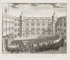 Paleis van Dresden, Grote Binnenplaats bij de Aankomst van Aartshertogin Maria Josepha door Quirijn Fonbonne